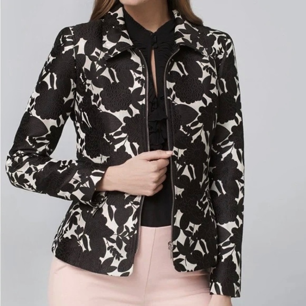 NWOT White House Black Market black and white floral bomber jacket Size 12